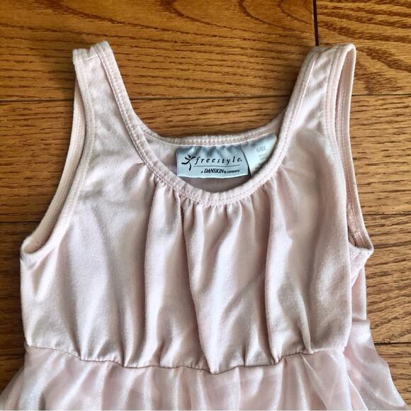 FREESTYLE DANSKIN Tank Leotard Sheer Skirt Pink Girl’s Size 6X - Picture 3 of 9